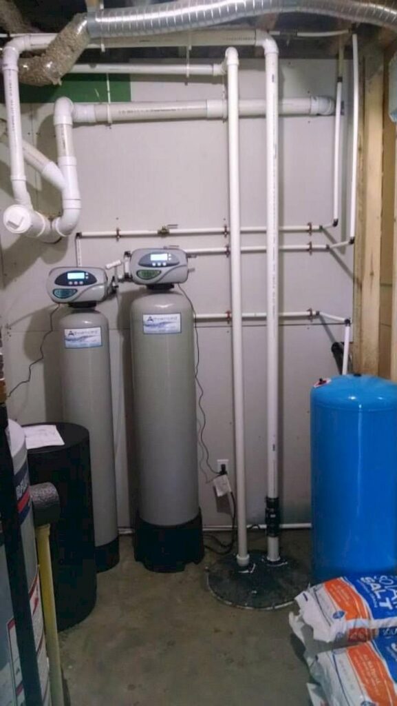 WM6 well tank, EVRS 1054 water softener, EV-AIR 1054 iron filter, and UltroWater reverse osmosis unit installed in South Lyon, MI.
