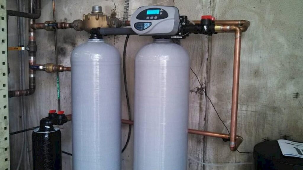 EVRS 1054 TW twin-tank water softener installed in a factory in Whitmore Lake, MI